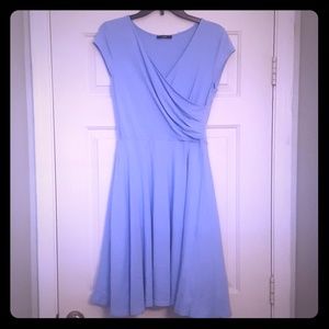 Light Blue, A-line, Cap-Sleeve, V-neck Dress